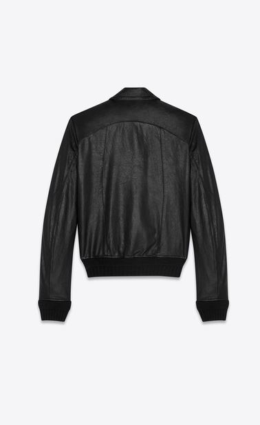 SAINT LAURENT Leather jacket Man Jacket with rounded pockets and studded collar in shiny black leather b_V4